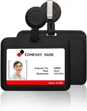 ID Badge Holder Case Horizontal with Reel Clip Retractable Heavy Duty Credit Car