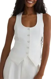 Bella Dahl Linen Scoop Neck Button-Up Vest in White at Nordstrom, Size Small