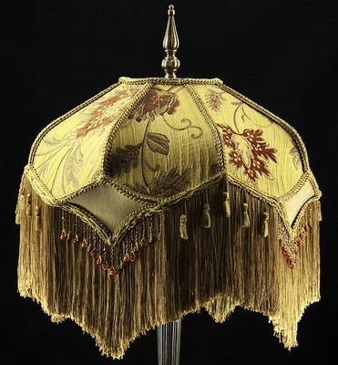 LARGE SIZE 18 Inches wide 16 tall LAMP SHADE GOLD RUST EMBROIDERED VINTAGE