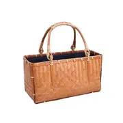 Nevenka Retro Womens Bamboo Handbag Handmade Large Tote Bag Wicker Summer Straw Basket Bag-Orange