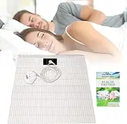 Nastopee Grounding Mat, 68x132cm, Cotton, White, Plaid, 405 Thread Count, Double Size, Flat Sheet, Earthing Mat for Improved Sleep, Reduced Anxiety, Pain, Inflammation, Headache Relief, Balance