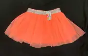 Tutu Skirt W/Panties Neon Coral Peach Sparkly Tulle Silver Glitter 12m Baby Girl