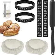 7 Pcs Sourdough Starter Kit Sourdough Starter Accessories Kit with Cloth Covers Temperature and Date Marked Feeding Bands and Scraper Replacement Sourdough Starter Kit for 3-4 Inches Jars