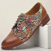 Men's Psychedelic Art Oxford Shoes – Pop Boho Style Lace-Up Dress Shoes with 3D Digital Printed, Ideal for Fashion Events and Music Festivals