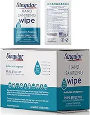 Hand Sanitizing Wipes Travel Size by Singular Wipes - Hand Sanitizer Wipes Individually Wrapped with Fresh Citrus Fragrance & Moisturizer for Travel, Office, School, and Daily Activities - (24ct Box)