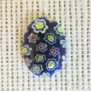 Millefiori Art Glass Cabochons 18x13mm Oval Cobalt Blue Multi Flowers 2 pcs