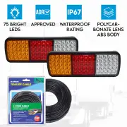 Elinz 2x LED Tail Lights Stop Reverse Turn Indicator 12V Trailer Caravan Truck 6M Narva 5 Core Trailer Cable
