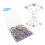 200pcs Sewing Pins Flat Head Straight Pins with Colored Butterfly and Flower