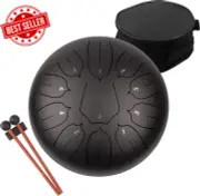 Steel Tongue Drum 10" 11 Notes Handpan Black w/ Mallets Bag Book for Meditation