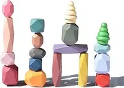 QINGBAO 18 PCs Wooden Sorting Stacking Rocks Balancing Stones,Educational Preschool Learning Montessori Toys,Toddler Toys, Large Building Blocks Game Lightweight Set for Kids 3 4 5 6 Years Old