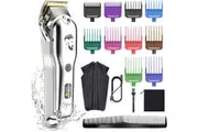 Hatteker Mens Hair Clipper Beard Trimmer Hair Trimmer for Men Cordless Clippers Professional Barbers Grooming Kit IPX7 Waterproof, Rechargeable, Colorful Combs, Silver