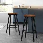 [ALFORDSON] Bar Stools Set of 2 Retro Vintage Dining Chair with 67cm Seat Height Rocio Industrial Wooden Counter Bar Chair Kitchen Backless Barstools with Footrest for Dining Room Counter Bar Black