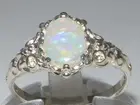 Luxurious Solid 14K White Gold Natural Opal Womens Solitaire Ring