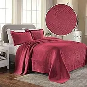Superior Geometric Fret 2 Piece Cotton Bedspread Set, Home Bed Decor, Decorative Bed Spread, 1 Pillow Sham, Medium Weight Blanket, Matelasse Coverlet Bedding, Modern Design, Twin, Burgundy
