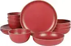 Gibson Home Rockabye Rockaway Dinnerware Set, Service for 4 (Melamine), Matte Re