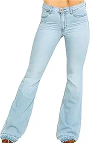[Generic] Women Raw Elastic Bell Bottoms Jeans Mid Rise Flared Wide Leg Jean Pants Classic Skinny Bell Bottom Denim Pants