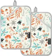 Large Pot Holder Heat Resistant Retro Flowers Rustic Beige Potholder with Pockets Hotpads Kitchen Oven Mitts 2 Pack