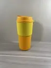 Tupperware Coffee On the Go Travel Mug 16oz Mango Orange w/ Yellow Reusable New!