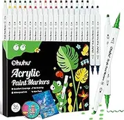 Ohuhu Acrylic Paint Markers Cotton-core: 36 Colours Dual Tips (Brush & Dot) Paint Pens High Opacity Acrylic Markers Waterproof Lightfast for Rock Painting Easter Eggs Wood Glass Ceramic Canvas