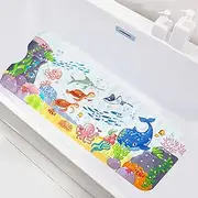 Baby Bath Mat 39"x16" Non Slip Kids Bathtub Mat with Suction Cups & Drain Holes Cute Cartoon Bath Tub Mat Machine Washable Shower Mat for Bathroom Baby Toddlers Children (Style-Two, 1 PCS)