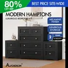 ALFORDSON 5 Chest of Drawers 2x Bedside Table Hamptons Bedroom Storage Black