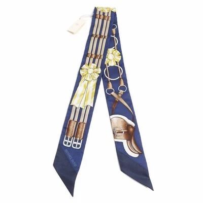 HERMES Twilly JUNPING 100 Silk Scarf Navy Multi with Box Authentic