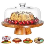 Homeries Acacia Wood Cake Stand with Lid Cake Plate 6 in 1 Multi-Functional S...