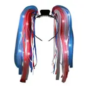 RED-WHITE-BLUE Light up FLASHING Blinking NOODLE LED HEADBAND FUN LED Pigtail