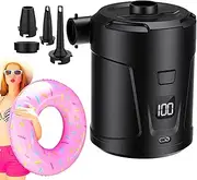 Inflatable Pump | Pool Air Pump Electric Inflator | Digital Display Inflator Machine Rechargeable Portable with 4 Nozzles for Pool Floats Raft Camping Boat