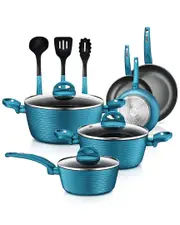Nutrichef 12Pc Grey Nonstick Cookware Set