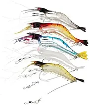 LLEIIshen 5pcs/Lot Luminous Silicone Fake Shrimp Soft Bait 75mm 5g Artificial Lures with Glow Bead Swivels Hook for Sea Fishing Sabiki Rig/1885
