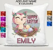 Easter Cushion Cover Sequin Throw Pillow Flip Easter Bunny Personalised