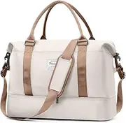 [HPLQQ] Travel Duffel Bag, Sports Gym Tote Bag for Women, Carry on Luggage Bag for Airplanes, Lightweight Weekender Overnight Shoulder Bag Beach Hospital Bag with Shoes Compartment, E10-beige Brown, 45X36X20