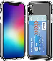 rojarou for iPhone Xs MAX Case with Card Holder Wallet Case[Store 2 Cards][Anti-Yellow][Military Grade Protective][Anti-Drop] Shock Absorption Cover Phone Case for iPhone Xs MAX,Crystal Clear