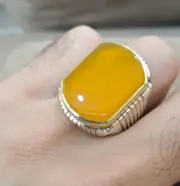 Hussaini Agate Ring Natural Yementi Aqeeq Stone Handmade Ring Yellow Agate Gift