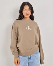 [Calvin Klein] Calvin Klein Women's Monologo Sweatshirt in Brindle Brown Size Small S Brindle Brown