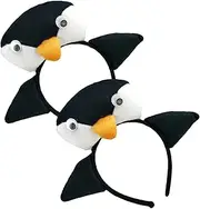 2PCS Penguin Headband, Cute Plush Animal Headbands, Elastic Cosplay Funny Headwear for Adults Kids, Hair Accessories Photo Props