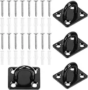 4pcs M5 (1.4 x 1.2 Inch) Ceiling Hook 304 Stainless Steel Pad Eyelet Plate Staple Ring Hook Loop for Outdoor and Indoor Activities (Square, Black)