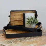 Novogratz Decorative Tray 5.05" L X 22.70" W, Metal Sides+Rope Handles Set of 3