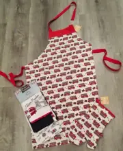 NWT! MILLY GREEN/COOKSMART ENGLANDLONDON BUSES *APRON/3 TEA TOWELS/OVEN MITT*