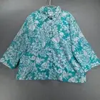 Susan Graver Blouse Set Women XL Teal White Floral 2-Piece Button Front & Tank