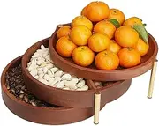 YXUANYZNB Nut Bowl Multi-Layer Wooden Nut Serving Platter Creative 3-Layer Dry Fruits Serving Trays Living Room Household Rotatable Dried Fruit Box-Brown||16 * 13.5 * 11cm