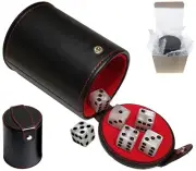Set (6) Marbleized Dice Pearl + PU Leather Red Felt Lined Cup Compartment Boxed