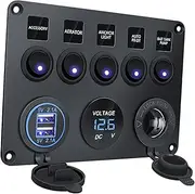 Garende 5 Gang Toggle Switch Panel with USB Ports for Automotive and Marine Use, Blue Light