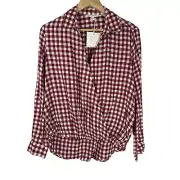 Beach Lunch Lounge Checkered Gingham Red White Surpluses Blouson Top Size S NWT