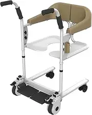 Rolling Walkers Medical Patient Lift Transfer Chair with 180° Split Seat Bedside Commode Adjustable Height Shower Chair 360° Universal Wheels Self-Propelled Wheelchair