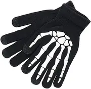 [Kisangel] 1 Pair Glow Dark Skeleton Pattern Gloves Full Finger Stylish Party Gloves for Halloween Night Bike Riding and Outdoor Activities Comfortable Warm