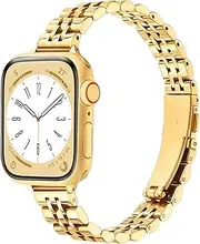 SIBOYL Slim Stainless Steel Band fits Apple Watch Bands for Women 42mm(Series 10) 41mm 40mm 38mm, Cute Dressy iWatch Bands for Apple Watch Series 10 Band Apple Watch Se Band 9 8 7 6 5 4 3-1-Gold