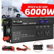 6000W Car Power Inverter DC 12V To 110V AC Sine Wave Solar Converter LCD U