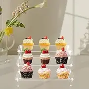3 Tier Acrylic Display Risers Perfume Organizer Stand Clear Cupcake Holder Large Shelf Risers for Figures Dessert Shelves Riser Stand for Party Decoration and Organizer